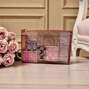 COACH Signature Patchwork Card Wallet with Key Ring